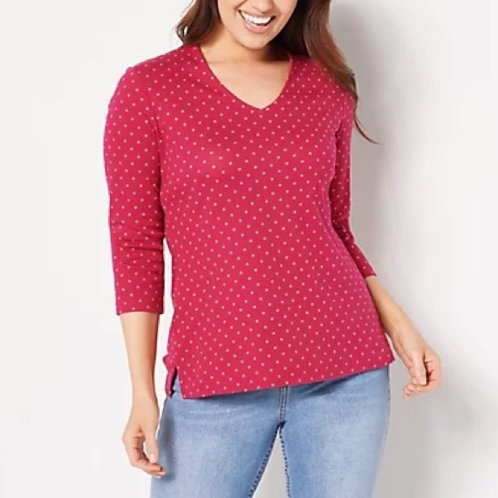 Isaac Mizrahi Live! Printed Pima Cotton V-Neck 3/4-Sleeve Top